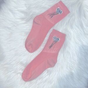 Pink Ankle Socks with Rhinestone bling heart Detail!